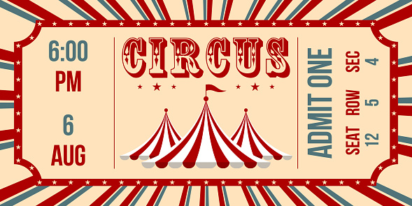 Circus ticket. Vector Image. Horizontal circus ticket.