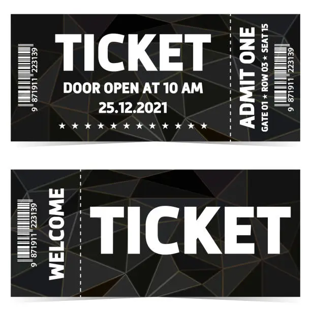 Vector illustration of Two tickets. Realistic admission pass template.