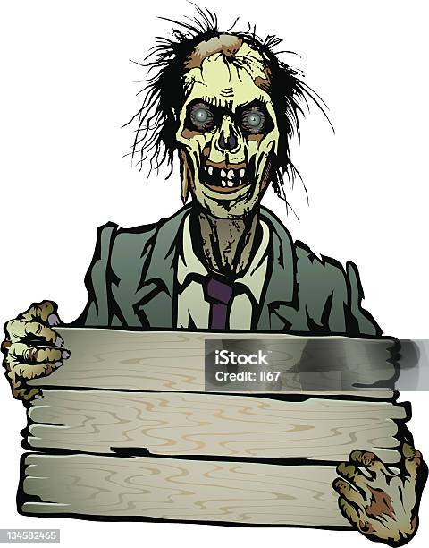 Zombie With Banner Stock Illustration - Download Image Now - Zombie, Halloween, Horror