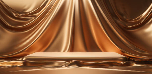 istock Abstract luxury gold background presentation product display podium stand or empty advertising pedestal showcase stage and golden wall studio scene on fashion backdrop with blank platform. 3D render. 1345828390