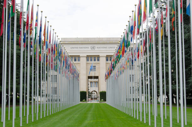 United Nations entrance in Geneva, Switzerland stock photo