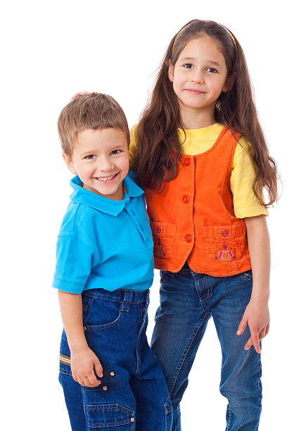 istock Two smiling little children standing together 134583383