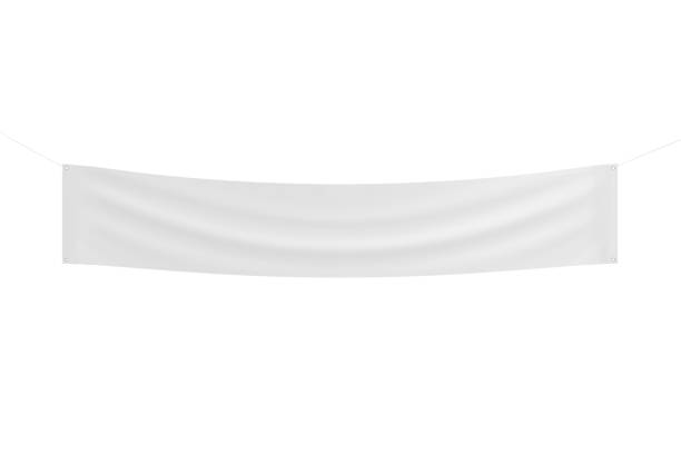 istock A long horizontal fabric banner hanging from a rope. 1345834424
