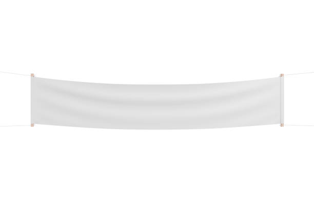istock A long horizontal fabric banner hanging from a rope. 1345834425