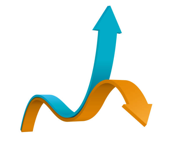 стрелки, движущиеся вверх и вниз - moving down graph moving up business stock illustrations