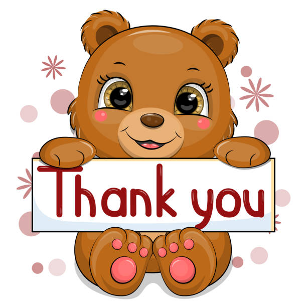 Cute Cartoon Brown Bear With Thank You Banner Stock Illustration - Download  Image Now - Thank You - Phrase, Childhood, Handwriting - Istock