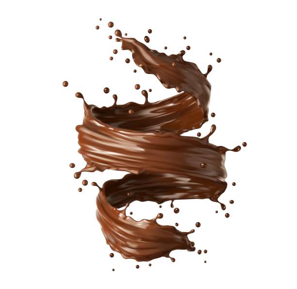 Chocolate milk twister, whirlwind, tornado splash Chocolate milk twister, whirlwind or tornado realistic splash. Coffee and cocoa vector brown swirl, stream, liquid splashing with droplets. Isolated realistic 3d splash whirl for drink package promo chocolate stock illustrations