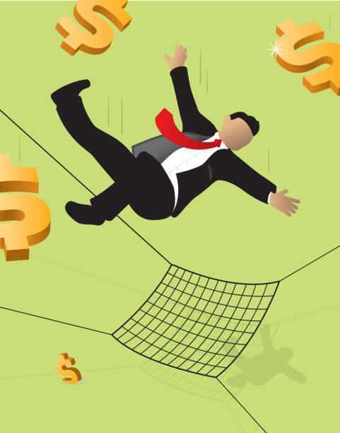 Safety net A business man falling from grace, and getting caught in a safety net. catching illustrations stock illustrations