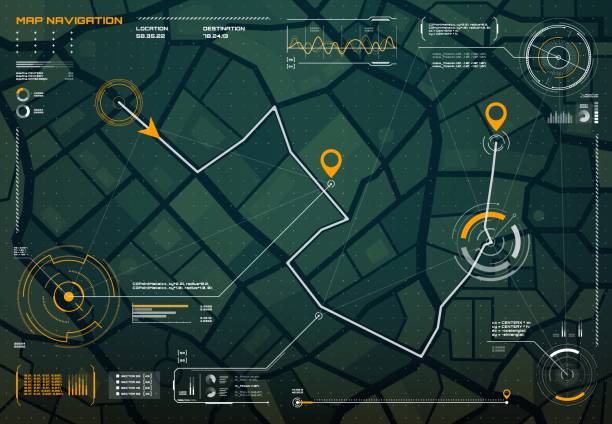 illustrations, cliparts, dessins animés et icônes de navigation hud carte de la ville interface d’interface boussole - compass travel symbol planning