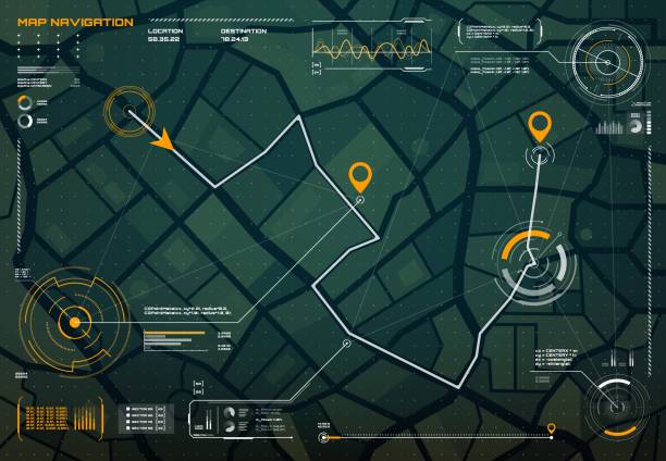 kompas interfejsu interfejsu nawigacji hud na mapie miasta - compass travel symbol planning stock illustrations