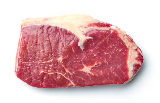 raw steak meat isolated on white, from above - scotch steak imagens e fotografias de stock