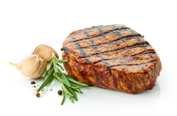 istock Grilled beef fillet isolated on white 1345841097