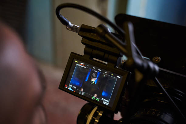 istock professional video camera screen. the screen of a professional video camera 1345842557