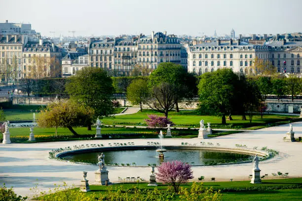Springtime views of Tuileries in Paris, France.