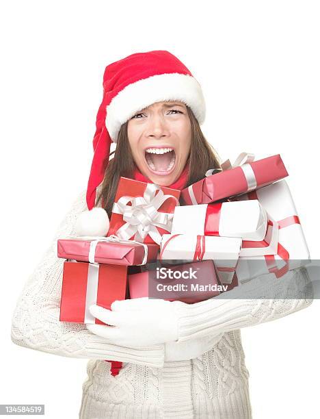 Mujer Compras De Navidad Estrés Foto de stock y más banco de imágenes de Estrés - Estrés, Festivo, Ir de compras