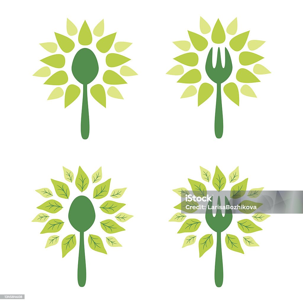 eco food  tree spoon and fork with green leaves Design Element stock vector