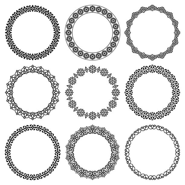 illustrations, cliparts, dessins animés et icônes de ensemble vectoriel de cadres ronds de style oriental avec ornement floral géométrique - arabic style frame elegance decoration