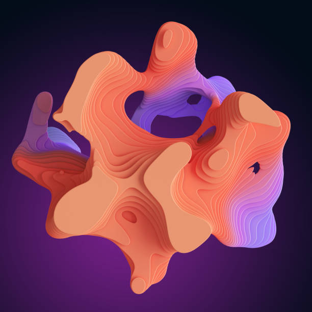 istock 3d render, abstract purple background with colorful unusual red violet curvy shape, isolated clip art element 1345846744
