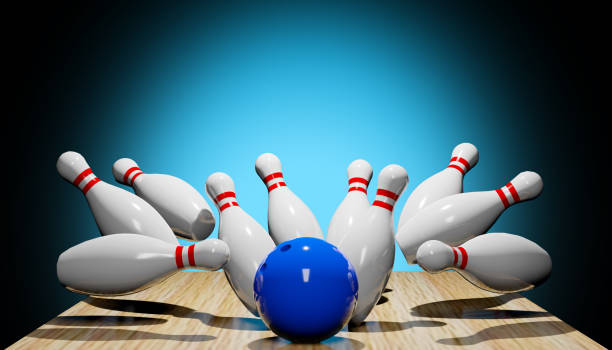 istock 3d render of a bowling strike with skittles and a ball.Digital image illustration. 1345846773