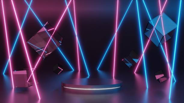 istock 3d geometric shape form rendering in minimal scene podium showcase, shop front, display mockup case and stage for cosmetic premium product presentation placement with empty blank space. 1345847820