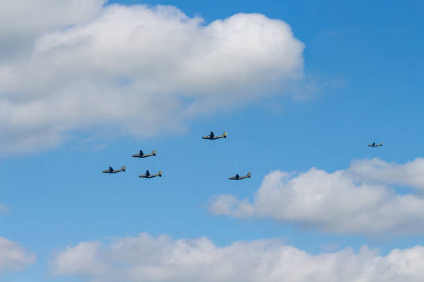 istock Several military aircraft in formation 1345850959