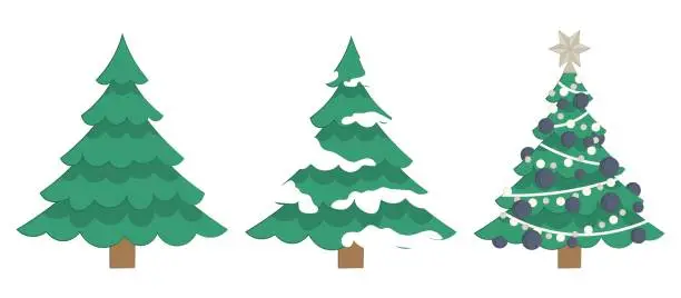 Vector illustration of Christmas trees isolated on white background in different situations.