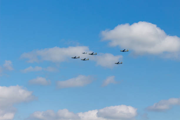 istock Several military aircraft in formation 1345851702