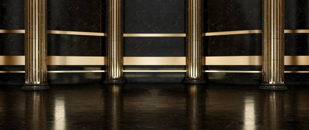istock Golden And Black Marble Luxury Columns. Pillar Background - 3D Illustration 1345853639