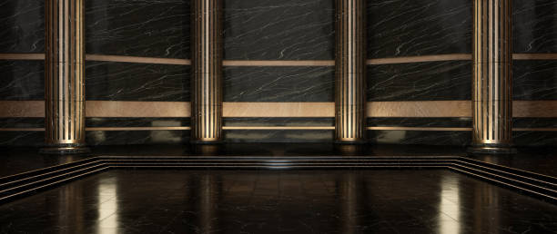 istock Golden And Black Marble Luxury Columns. Pillar Background - 3D Illustration 1345853641