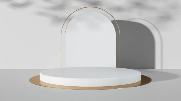 istock Modern White And Golden Pedestal Background - 3D Illustration 1345853656