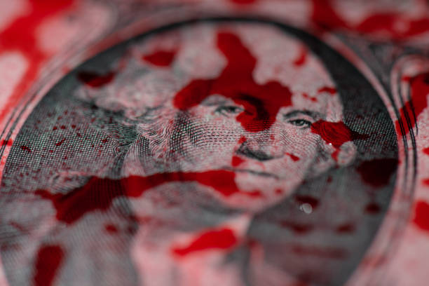 Bloody Money Bloody dollar. Black money concept. bloody money stock pictures, royalty-free photos & images