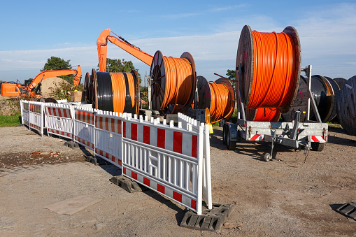 Large cable drums for relocating the fast internet network in the rural area