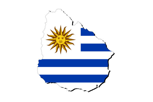 국기와 우루과이의 개요지도 - uruguay stock illustrations
