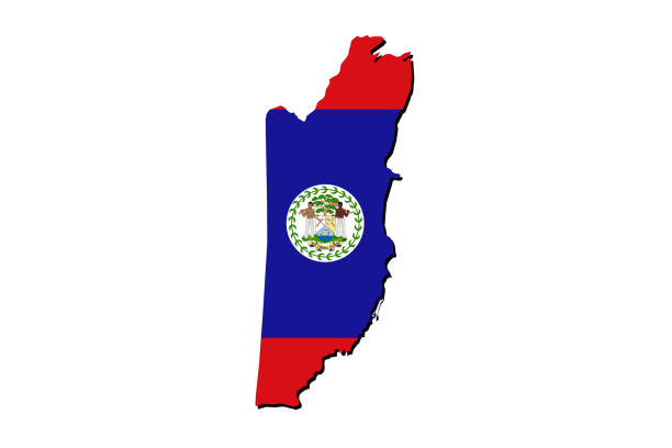 ilustrações, clipart, desenhos animados e ícones de mapa de contorno de belize com a bandeira nacional - flag of belize