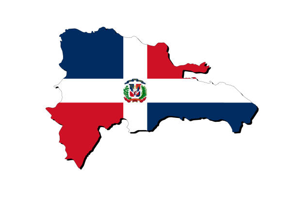 Outline map of Dominican Republic with the national flag Outline map of Dominican Republic with the national flag superimposed over the country. 3D graphics casting a shadow on the white background dominican republic map stock illustrations