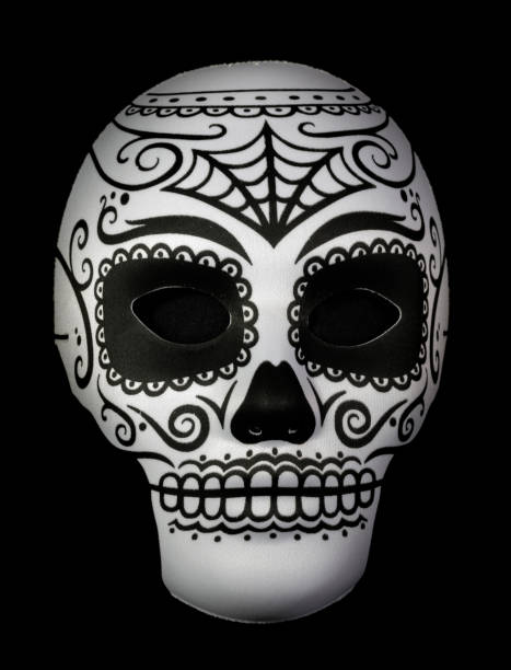 黒い背景に隔離された死んだ顔のマスクの日 - carnival costume mask masquerade mask ストックフォトと画像