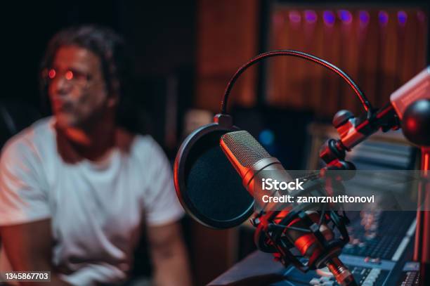 Microphone In Music Studio Stock Photo - Download Image Now - Radio, Sound Recording Equipment, Voice