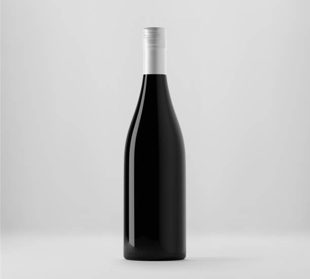 istock Wine Bottle Mockup, Red wine with white wrapper, 3d rendered isolated on light gray background 1345868214