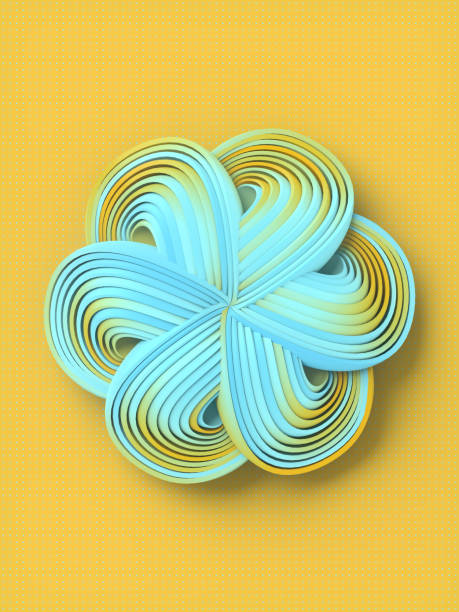 3d rendering geometric stylized flower in modern style on yellow background. Trendy design element. Digital illustration