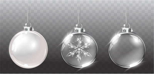 istock Collection of vector realistic transparent Christmas balls on a light abstract background. Christmas decoration.  Glass sphere. 1345873384