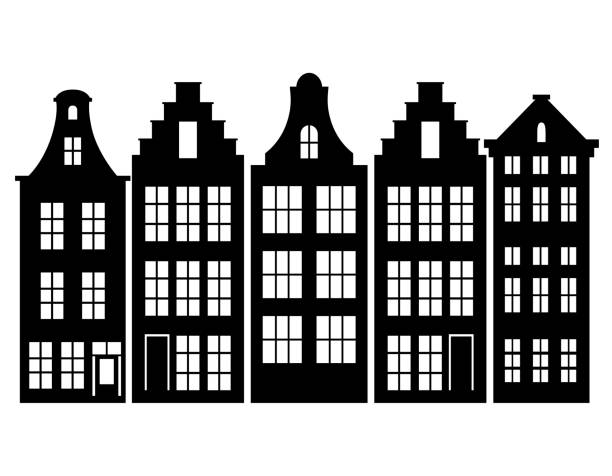 architektura budynku w holandii sylwetka izolowana - dutch culture illustrations stock illustrations