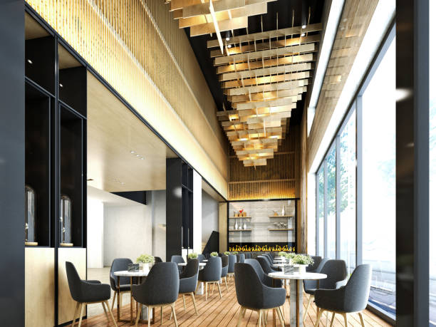 istock 3d render of restaurant bar and cafe interior 1345874753