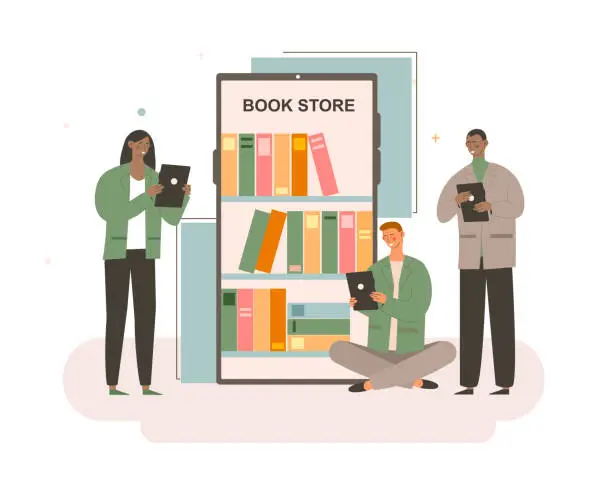 Vector illustration of Online Mobile Library concept