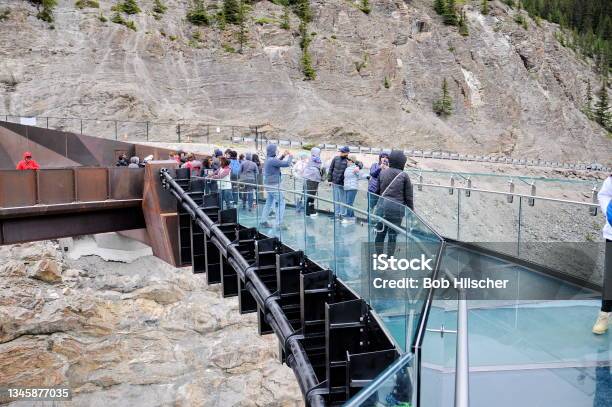 Tourists Enjoying The Skywalk In Jasper National Park Stock Photo - Download Image Now