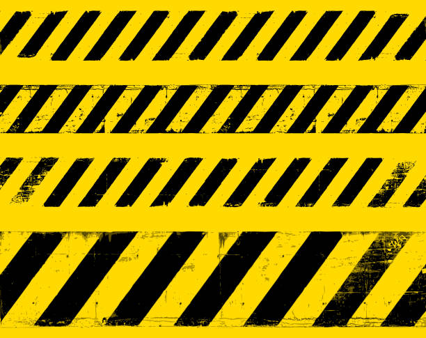 ilustraciones, imágenes clip art, dibujos animados e iconos de stock de símbolo amarillo de líneas de señales de advertencia grunge - solar de construcción