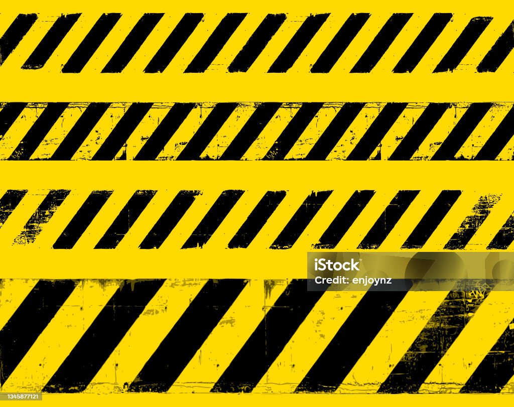 Yellow grunge warning sign lines symbol Dirty yellow and black construction barrier signage Barricade Tape stock vector
