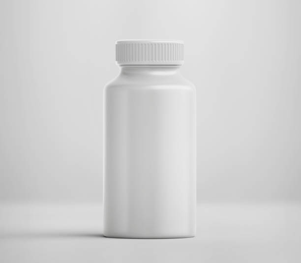 istock White Matt Plastic Bottle Mockup for medicine, tablets, pills, realistic packaging box template 3d rendering isolated on light background. 1345877718