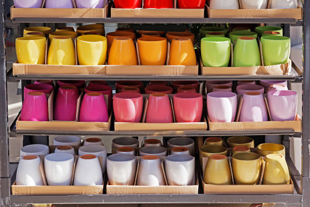 istock Ceramic flower pots on market 1345878141