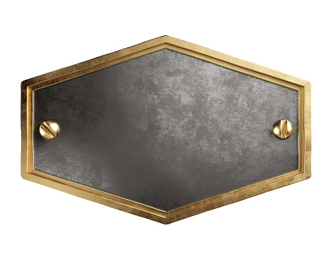 Empty steel plate with brass border. Steampunk style. Isolated, clipping path included. 3d illustration