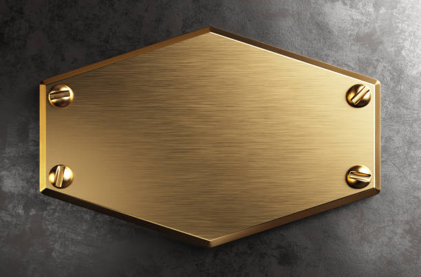 istock Empty brass metal plate. Vintage, steampunk style. Isolated, clipping path included, 3d illustration 1345883314
